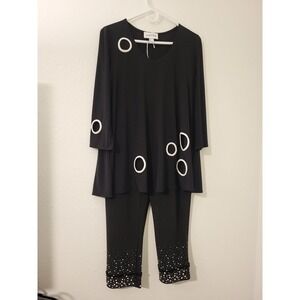 Joseph Ribkoff‎ Black Two-Piece Set Circle and Rhinestone Accents